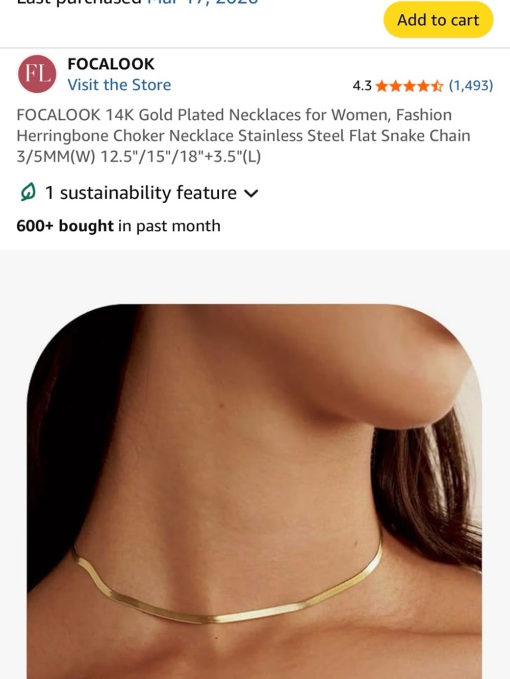 Gold Tone Herringbone Chain Necklace - Picture 2 of 2